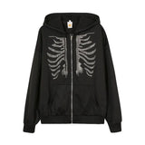 Women Rhinestone X-ray fashion hoodie jacket