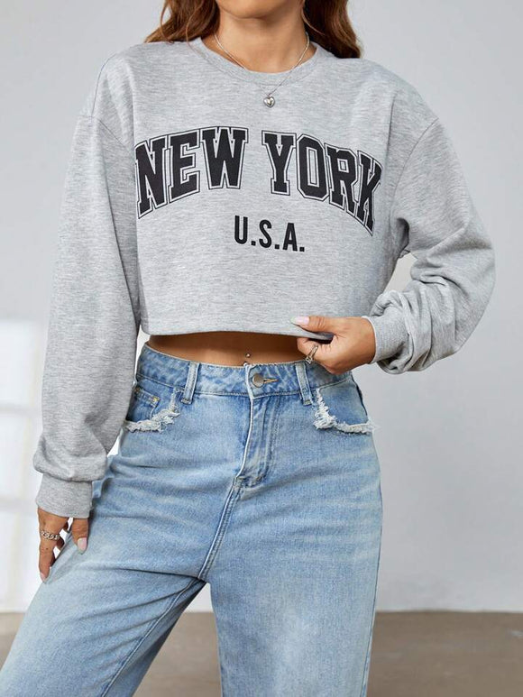New York varsity crop pullover sweatshirt