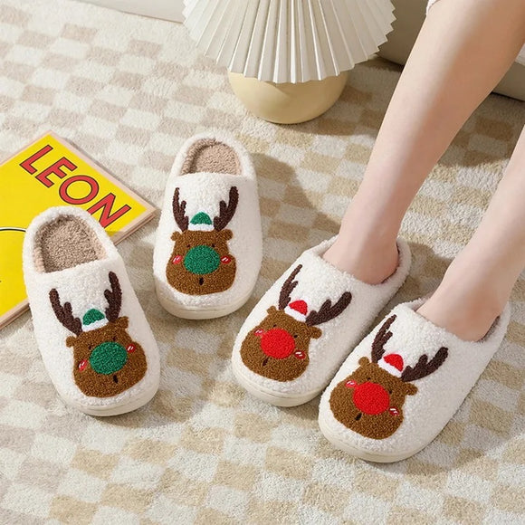 Reindeer comfy warm plush bedroom Christmas slippers