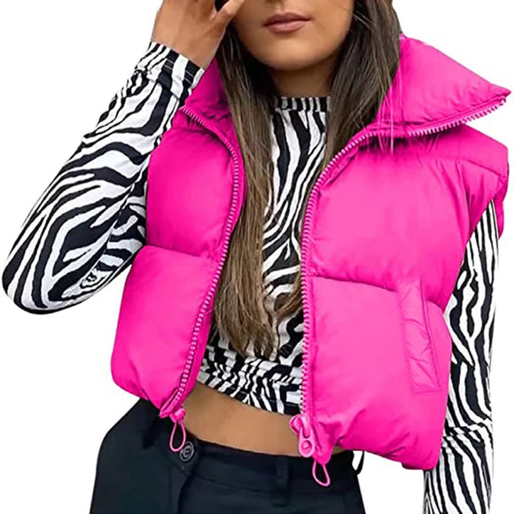 Women trending crop puffer vest coat jacket