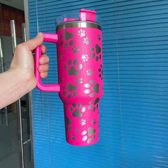 Paw print 40oz Stanley inspired tumbler with handle