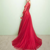 Elegant sheer floral Lace detail tulle mesh long formal prom evening dress