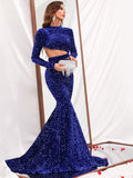 Runway Elegant Sequins Cut Out Waist Mermaid fit Prom Evening Party Dress