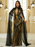 Show Stopping Sheer Trail Sleeve Mesh Sequin Formal Dress