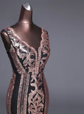Luxury elegant sequins detail long evening prom dance formal dress