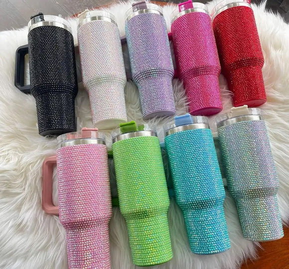 40oz luxury Bedazzled rhinestone bling Stanley inspired tumbler with handle