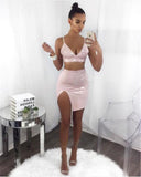 “Wet dreams” latex leather style 2 piece crop top skirt set