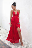 Lady in red elegant backless maxi dress