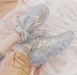 Rich rhinestone crystal Jelly bottom retro chunky clear glass sneakers shoes