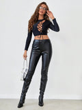 Women deep v lace up top