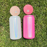 Shimmer holographic bamboo Rhinestone detail lid glass can coffee drink tumbler