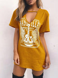 Women distressed rockstar cutout tshirt dress