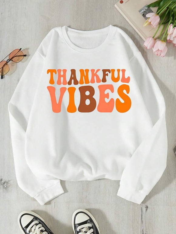Women thankful vibes printed pullover sweatshirt