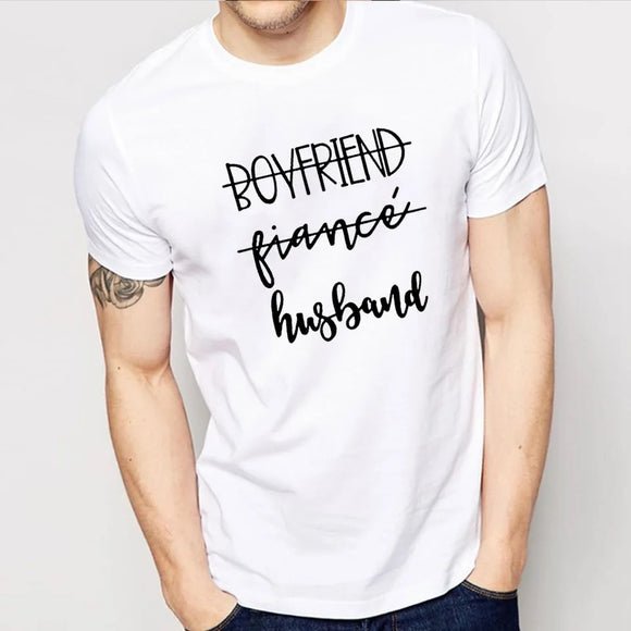 Boyfriend fiancé husband girlfriend fiancé wife print text graphic tshirt