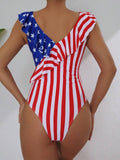 Women ruffle one piece usa flag monokini swimsuit