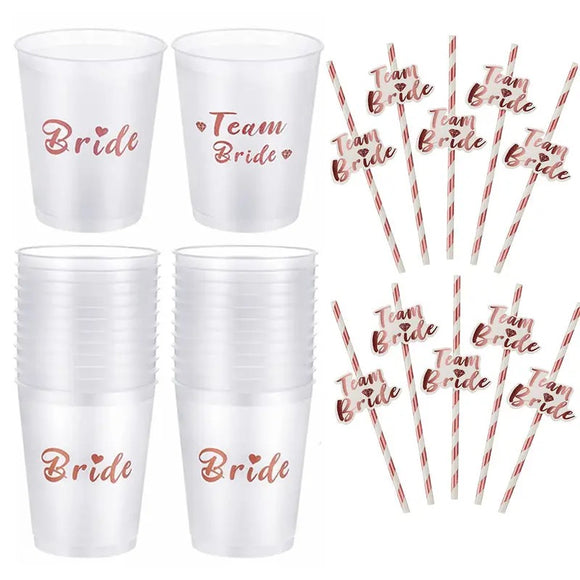 Bride team bride cups and straws bridal shower party decorations