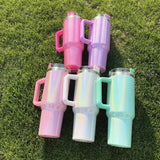 40oz Holographic shimmer Stanley inspired insulated hot cold coffee drink tumbler with handle