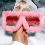 Fur style square oversize sunglasses