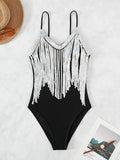 Women fringe detail sequins bling one piece bikini