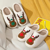 Reindeer comfy warm plush bedroom Christmas slippers