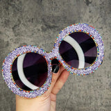 Retro glitter rhinestone round frame oversize sunglasses