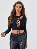 Women deep v lace up top