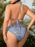 Women plus size denim design 2 piece bikini swimsuit