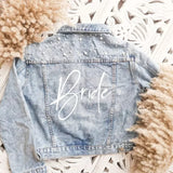 Custom pearl detail bride denim jacket