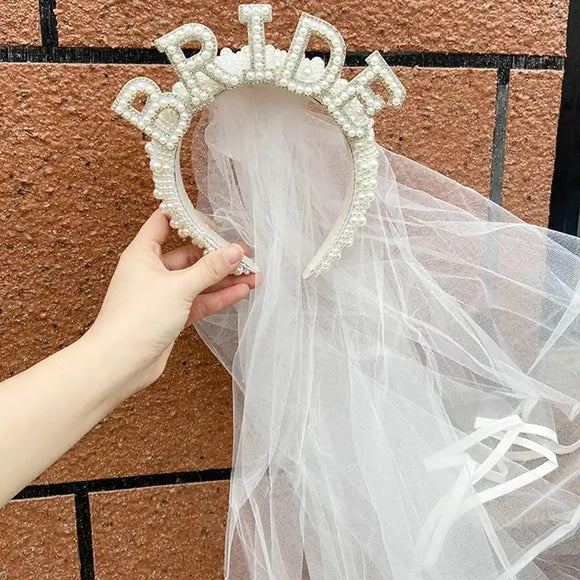 Luxury Pearl detail bridal shower bachelorette party veil headband