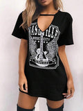 Women distressed rockstar cutout tshirt dress