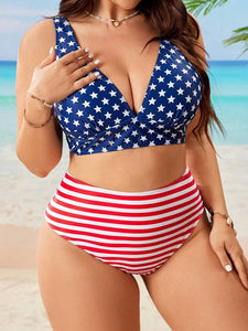 Plus size 2 piece high waist  usa American flag bikini swimsuit