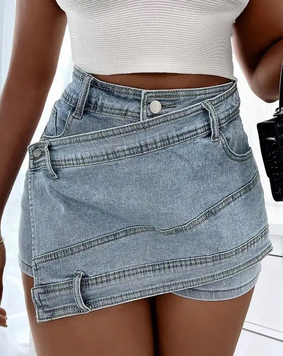 Ladies Y2K retro wrap skort shorts denim mini skirt