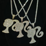 Luxury retro iced out bling Barbie necklace