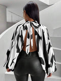 Women printed open front toe backless blouse