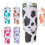 Cow detail rhinestone Stanley inspired insulated tumbler with handle