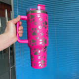 Paw print 40oz Stanley inspired tumbler with handle