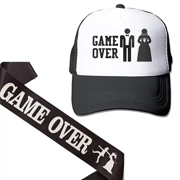 Game over grooms wedding bachelor party hat sash set