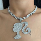 Luxury retro iced out bling Barbie necklace