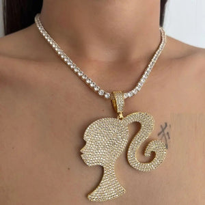 Luxury retro iced out bling Barbie necklace