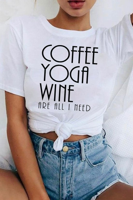Coffee yoga wine letter text tshirt