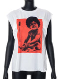 Ladies racer oversize open sides graphic tshirt