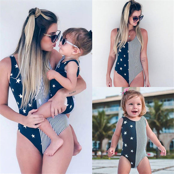 Stars stripes mommy and me baby daughter matching swimsuit