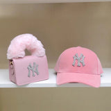 Luxury custom rhinestone bling ny New York Hat and Ny fur handbag set