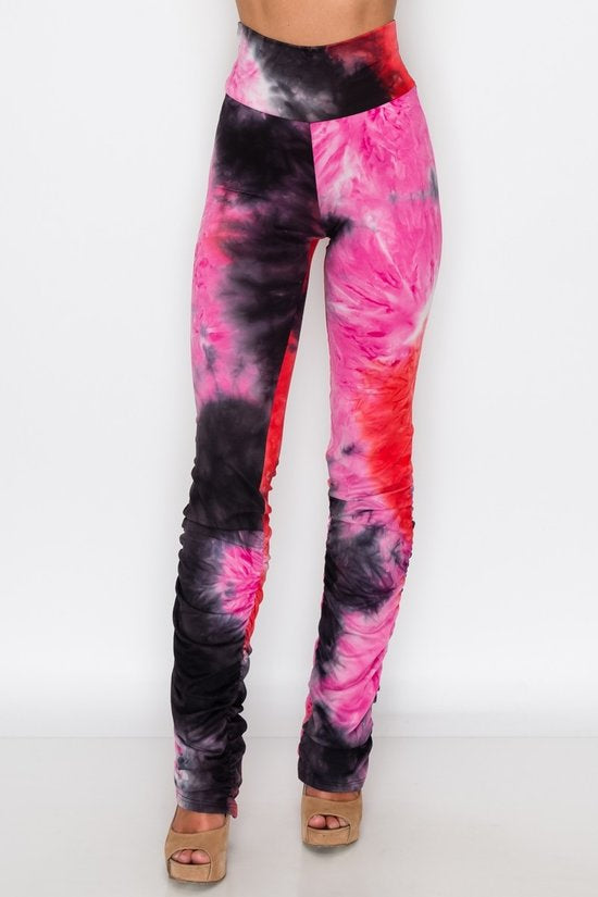 Comfy tie dye ruched side ruffle joggers pants