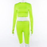 “New age” neon long sleeve 2 piece crop top pants set