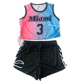 Women Basketball shorts crop top lace up shorts set