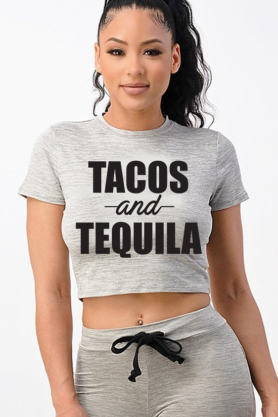 Tacos and tequila letter crop top