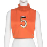 Ladies turtle neck cutout side number 5 crop top