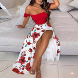 Boho Summer breeze 2 piece side split maxi skirt set