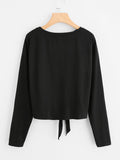 Pearl detail tie front blouse